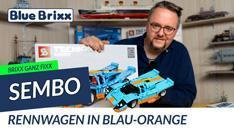 Youtube: Brixx ganz fix: blau-oranger Rennwagen von Sembo @ BlueBrixx