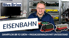 Youtube: Dampflok BR 92 in Grün & Passagierwagen in Rot/Beige von BlueBrixx