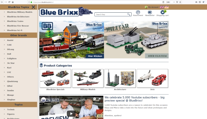 BlueBrixx website menu