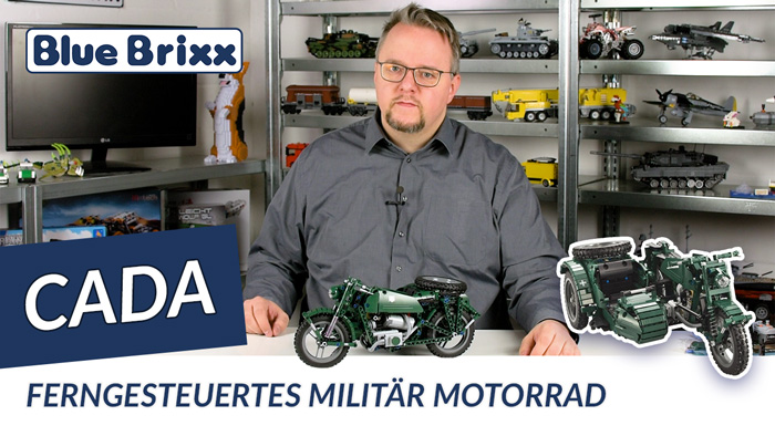 Youtube: Ferngesteuertes Militärmotorrad mit Beiwagen von CaDA @ BlueBrixx