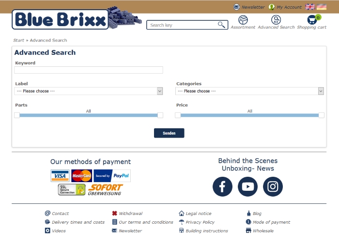 Adcanced search on bluebrixx.com