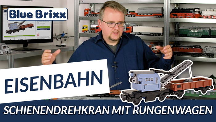 Youtube: Schienendrehkran mit Rungenwagen von BlueBrixx