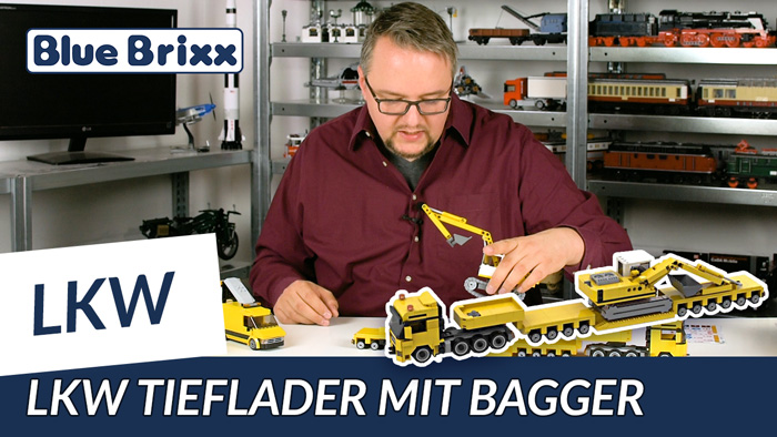 Youtube: Schwerlast-LKW mit Bagger auf Tieflader von BlueBrixx