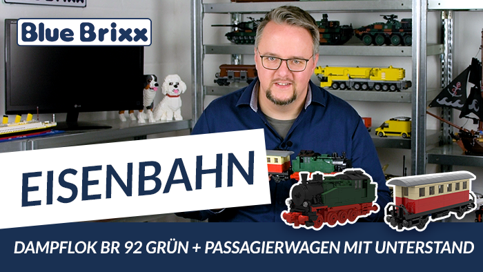 Youtube: Dampflok BR 92 in Grün & Passagierwagen in Rot/Beige von BlueBrixx