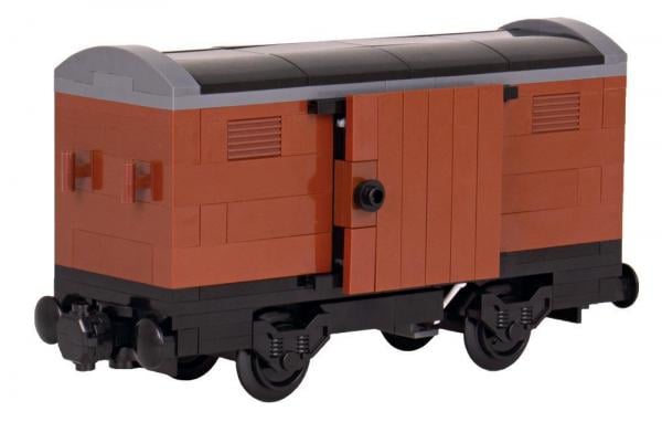 Gedeckter Güterwagen, braun, mit dunkelgrauem Rahmen