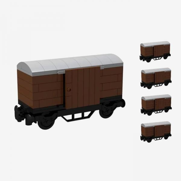 Gedeckter Güterwagen, braun mit grauem Dach 5er Set
