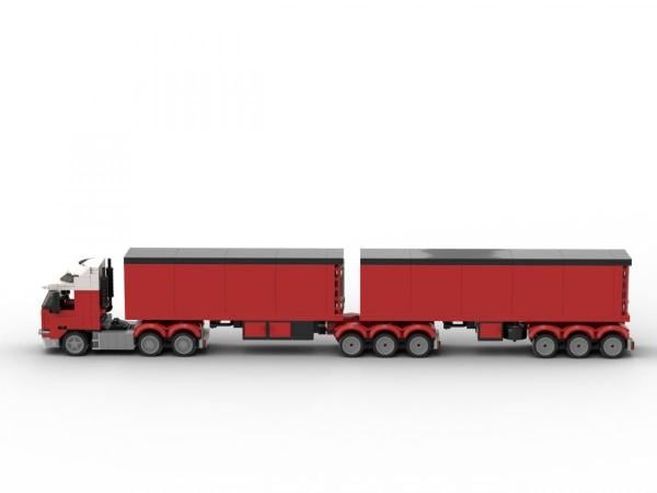 Weiß roter LKW mit 2 Anhängern