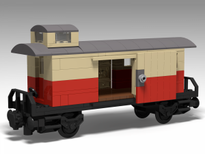 Baggage car with shelter in red/tan
