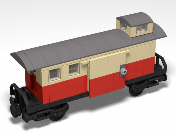 Baggage car with shelter in red/tan