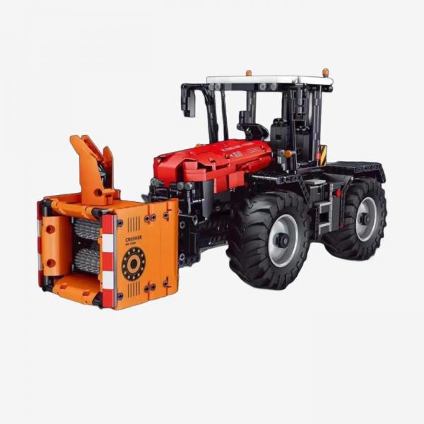 Traktor rot/weiß mit Anbaugeräten