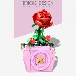 Rose in flowerpot incl. clock