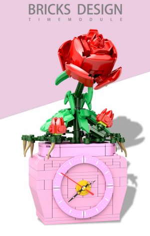 Rose in flowerpot incl. clock