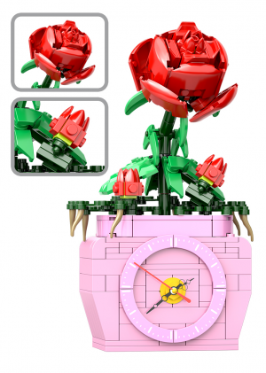 Rose in flowerpot incl. clock