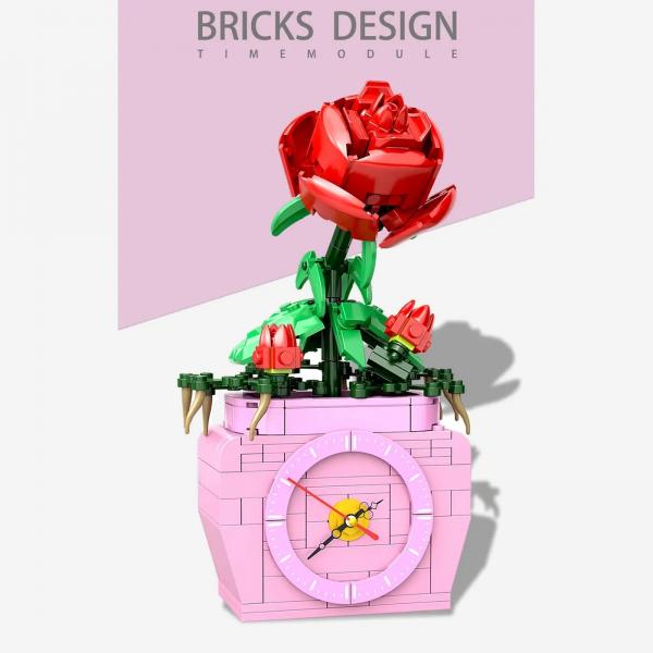 Rose in flowerpot incl. clock