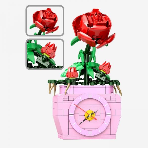 Rose in flowerpot incl. clock