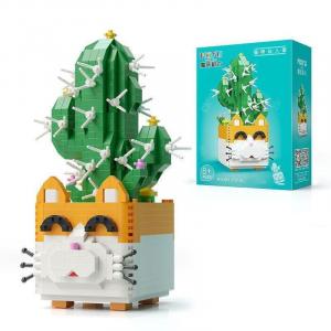 Cactus with Cat Plantpot (diamond blocks)