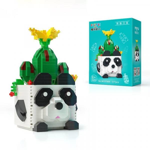 Cactus with Panda Plantpot (diamond blocks)