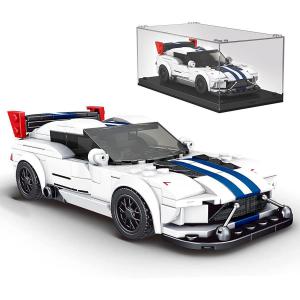 White sports car with blue front stripes incl. display box 