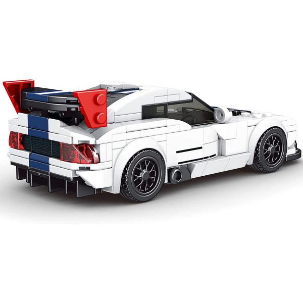 White sports car with blue front stripes incl. display box 