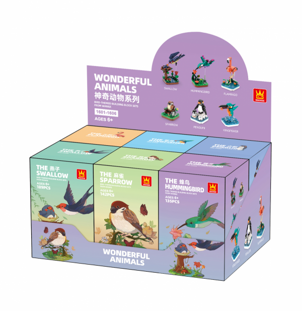 Vögel - Set/Paket aus 6 verschiedenen Vögeln mit Displays