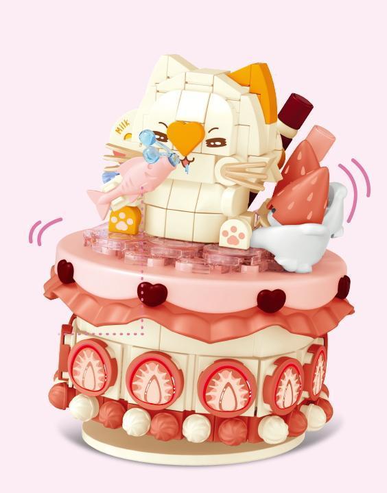 Shaking cake with animal design-Kitty & strawberry (mini blocks)