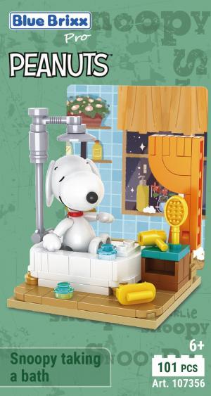 Snoopy taking a bath