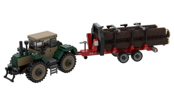 Große Landwirtschaftliche Zugmaschine mit Forsthänger (6w)