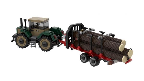 Large agricultural tractor with forestry trailer (6w)