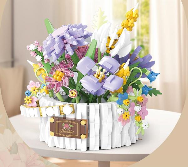 Round basket of flowers (diamond blocks)