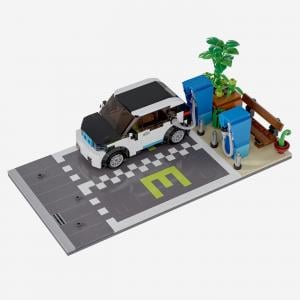 Parking space with charging station and car
