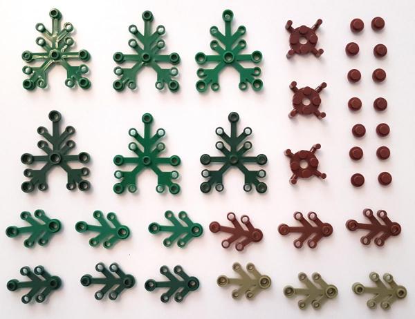 Brix Camouflage Set (36pcs) | 3x No. 2423  LIMB ELEMENT, SMALL, Dark Green | 4x No. 2417  LIMB ELEMENT, Dark Green