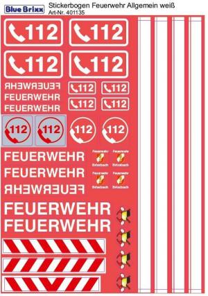 Stickerbogen Feuerwehr Allgemein weiß