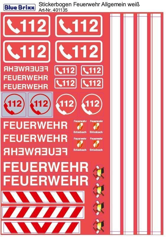 Stickerbogen Feuerwehr Allgemein weiß