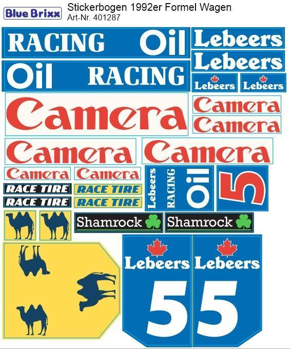 Sticker sheet 1992 Formula Racer blue/white/yellow