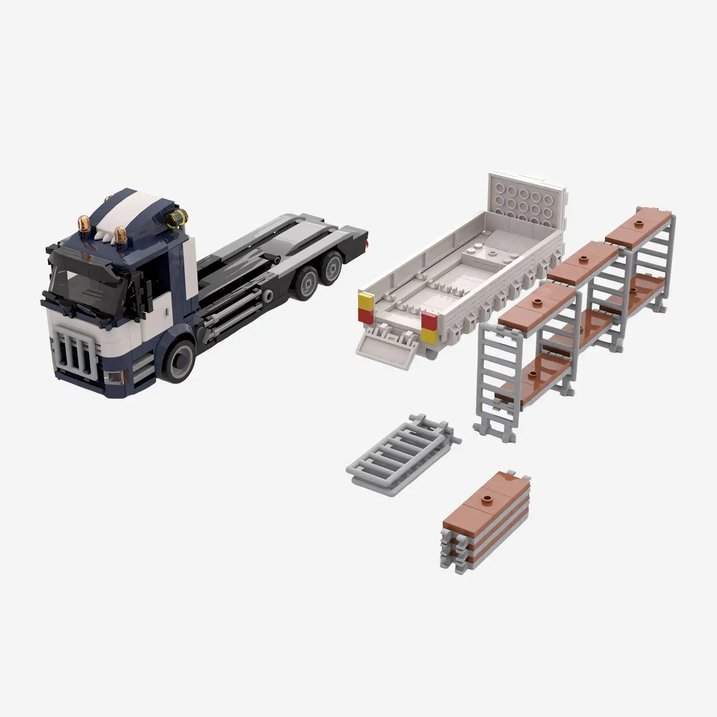 Scaffolding lorry with hook lift container