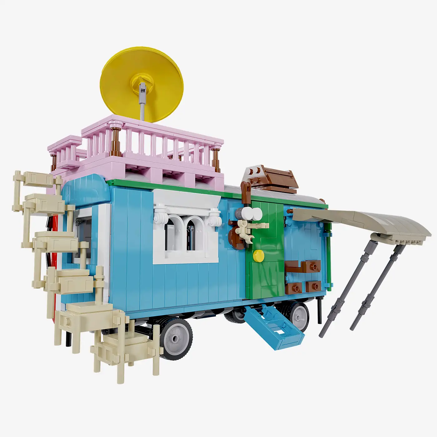 Großer blauer 80er-Jahre-Bauwagen
