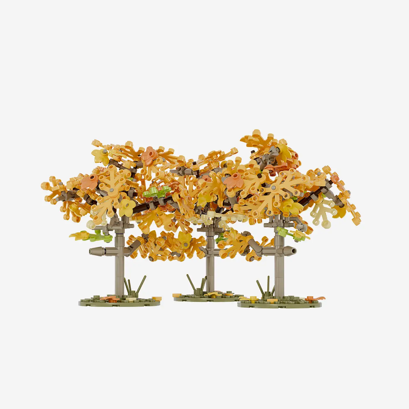 Plum trees in autumn, set of 3
