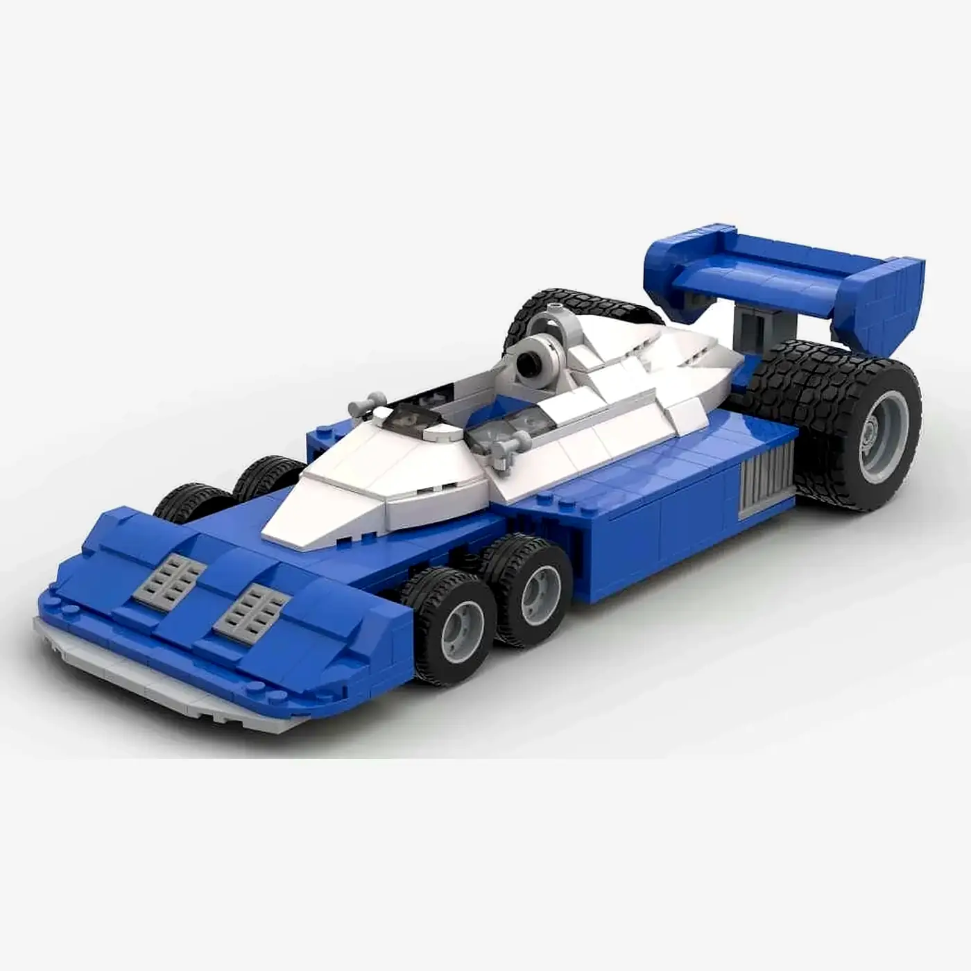 1977er sechsrädriger Formel Wagen blau/weiß
